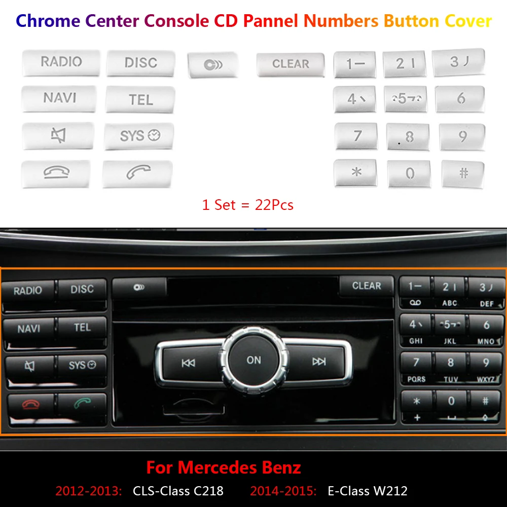 

22 x For Mercedes Benz E CLS W212 C218 Car Center Console RADIO DISC Numbers Switch Button Cover Trim Accesorios Para Auto Carro