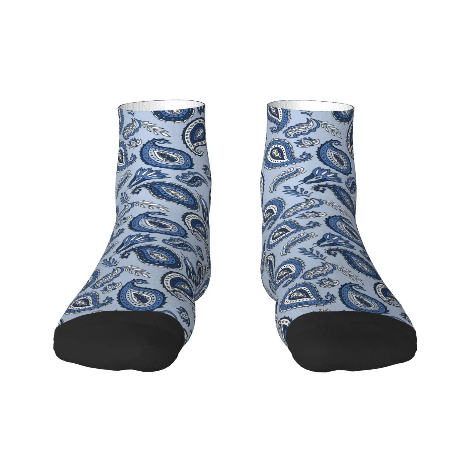 

Blue Paisley Pattern Vintage Ankle Socks for Women Non Slip Socks No Show Classic Low Cut Casual