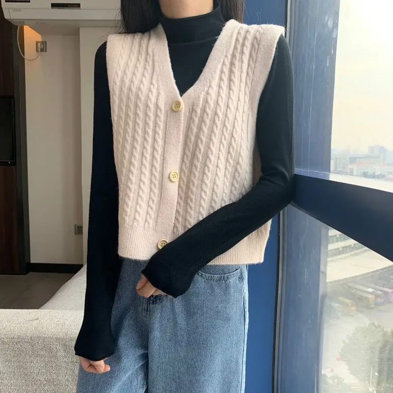 Women\'s Vest for Autumn and Winter 2024 New Style Solid Color Women\'s Knitted Vest Korean Fashion All-match Version Sweater Tops