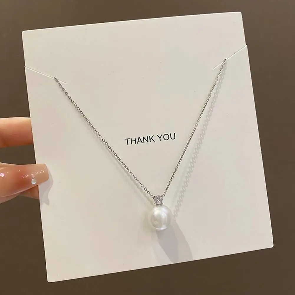 Simple Niche Clavicle Chain Single Faux Pearl Pendant Necklace Shiny Rhinestone Jewelry Adjustable Extended Clavicle for Women