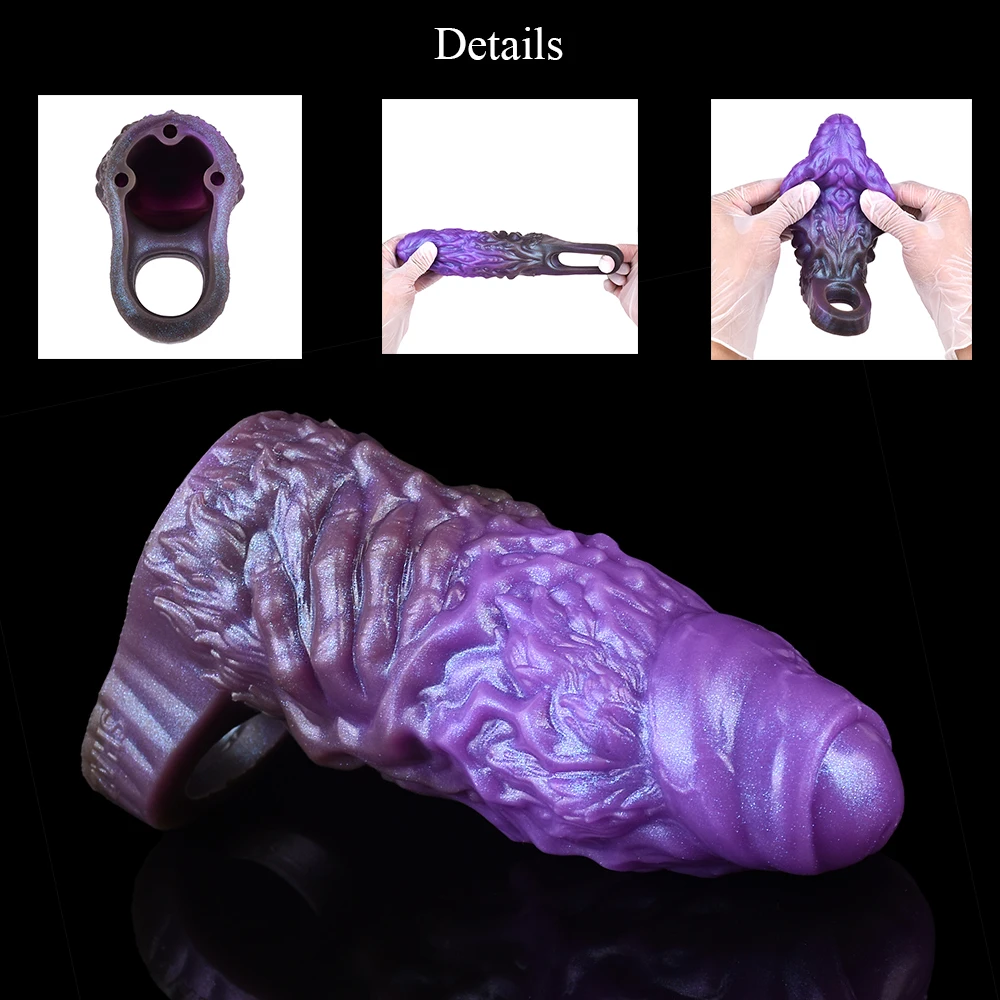 YOCY الوحش دسار غمد مع حامل ديك محسن سيليكون القضيب كم يمزح الجنس لعب للكبار الرجال تأخير القذف #4