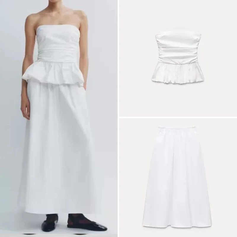 

Spring New Women's oulder Bared Tube Top Simple Sle Midi Skirt Faion Set Z Brand 2025 Yearly Collection