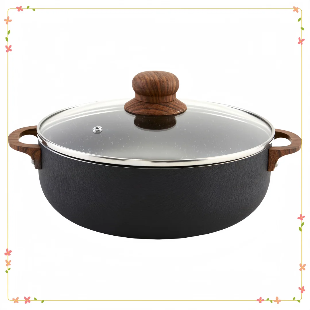 

13.5qt Nonstick Dutch Oven with Glass Lid & Wood Handle for Searing, Stewing. Family Kitchen Pot.