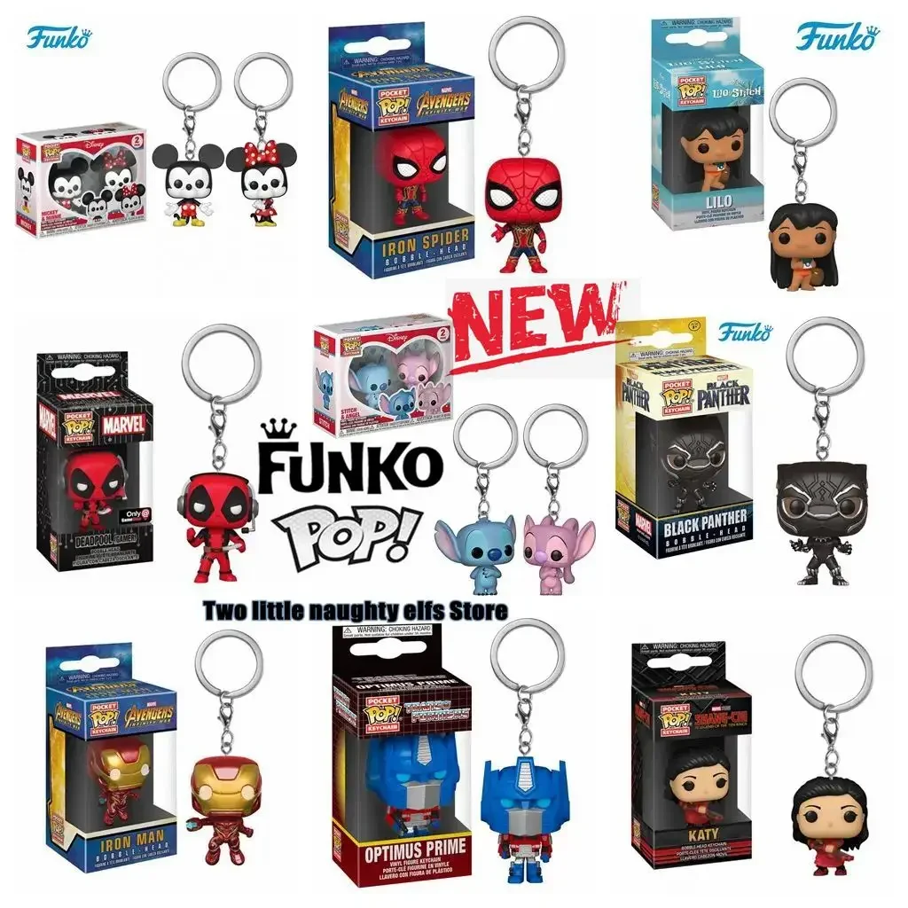 FUNKO Pop New Keychain Katy Black Panther Spider Deadpool Gamer Lilo Stitch Mickey Minnie Chooper Optimus Prime Kid Gift