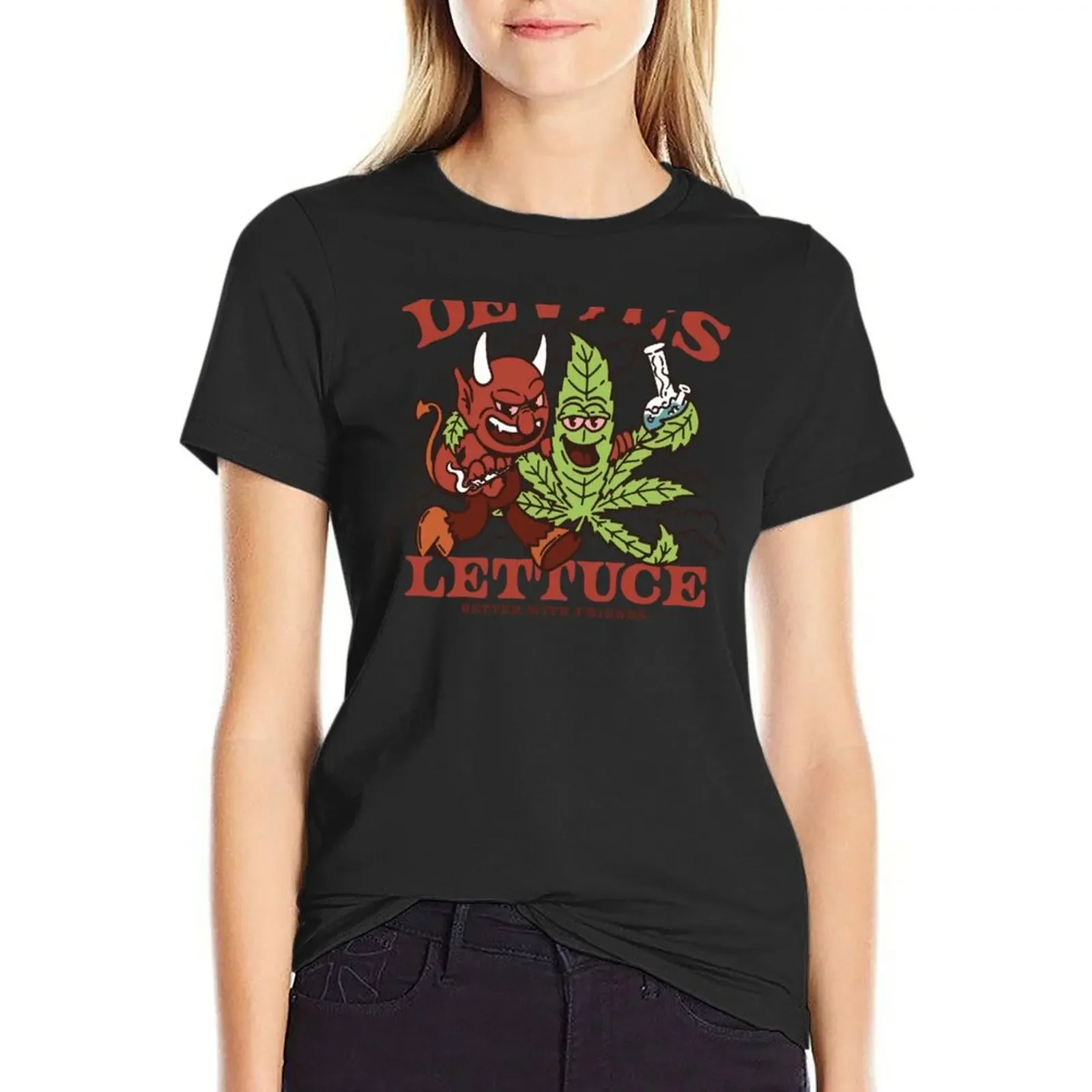 

Devils Lettuce T Shirt Black T-Shirt Female clothing animal print funny korean fashion Womens clothing