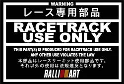 Japanese Domestic Market JDM Applique Motorsport Automotive Warning Car Sticker Decal for Race Track Use Only Ralliart Racing