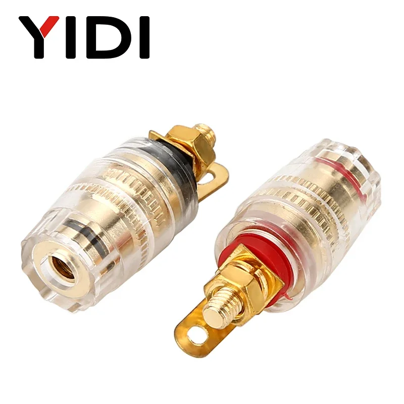 2 Pcs 1 Pair Banana Gold Plate Plugs Connectors Black Red Screw Pin Terminal Binding Post for Amplifier Loudspeaker