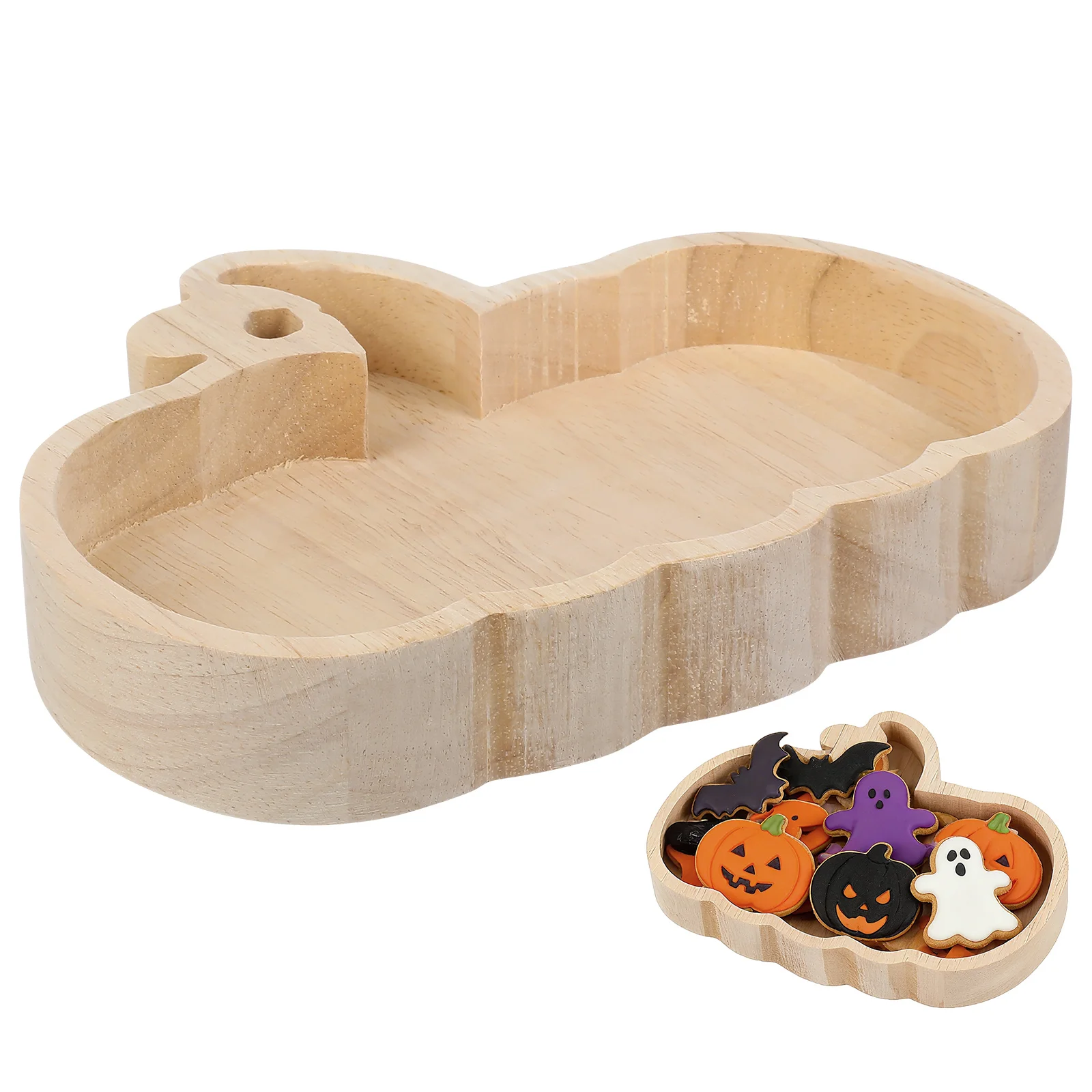 

1pcs Pumpkin Shaped Wood Serving Tray Fruit Dessert Plate For Party Snacks Display Kitchen Storage Organizer Halloween Wood Food