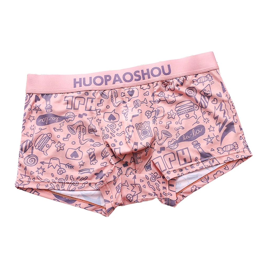 

Men Sexy Ice Silk Underwear Cute Printed Underpants Seamless Smooth Boxers Swim Shorts Briefs Low Rise Soft Trunks Summer New