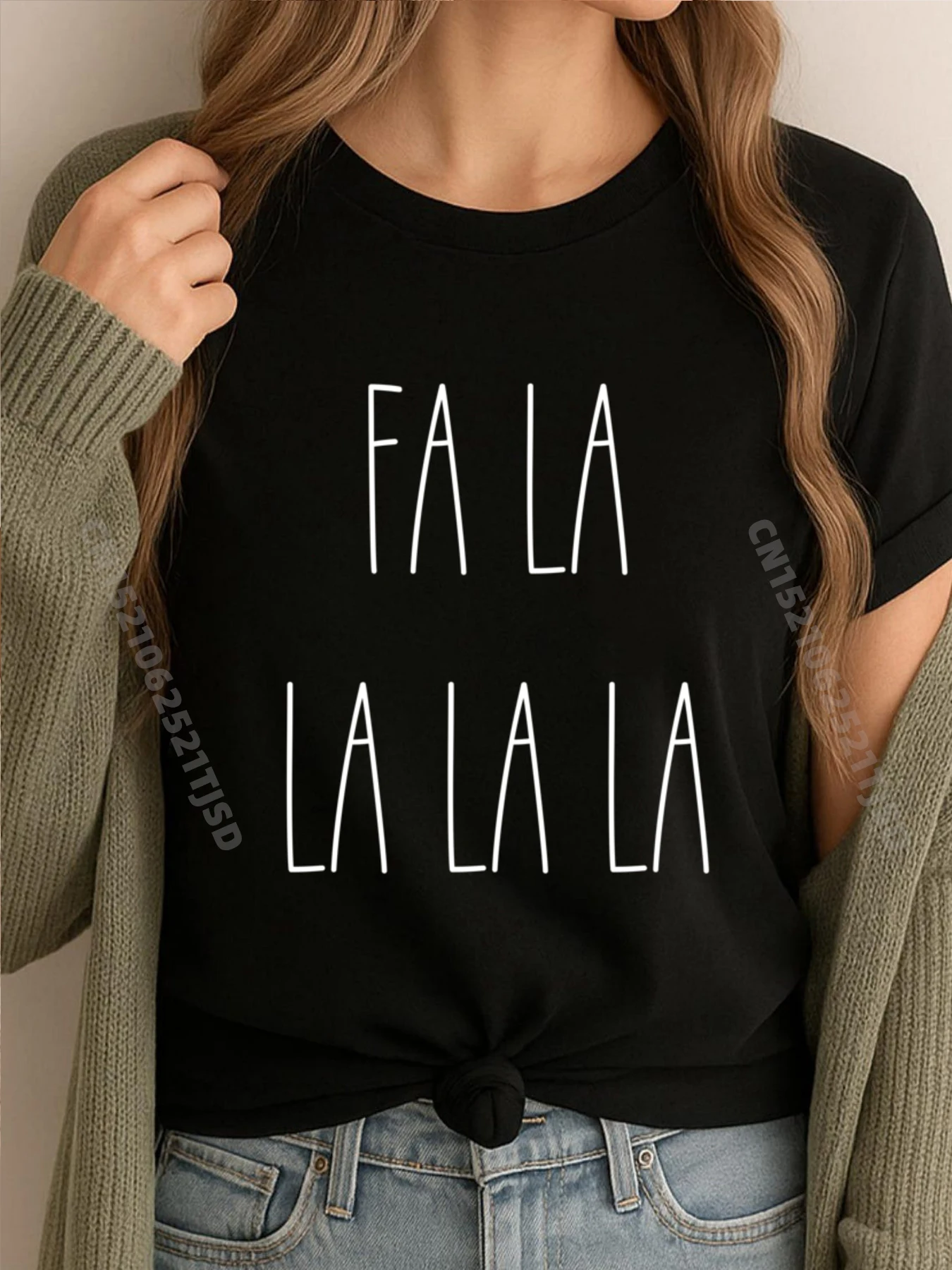 تي شيرت Fa La La La La Matching Family Christmas Pajamas Graphic تي شيرت 100% قطن ملابس الشارع الأبجدية