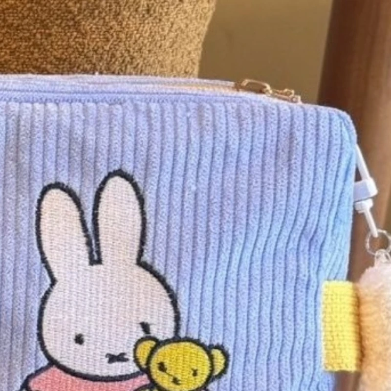 Cartoon Kawaii Miffy New Blue Corduroy Makeup Storage Bag Large Capacity Strong and Durable Wear-resistant Antifouling Zipper