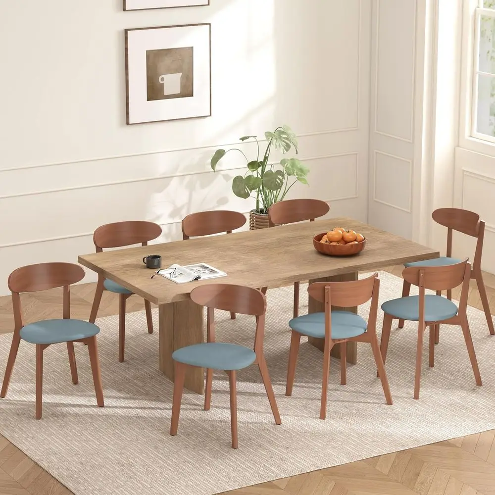 

Набор из 8 обеденных стульев из массива дерева с льняными подушками на сиденьях - в стиле Mid-Century Modern для дома, кухни или ресторана (цвет орех)