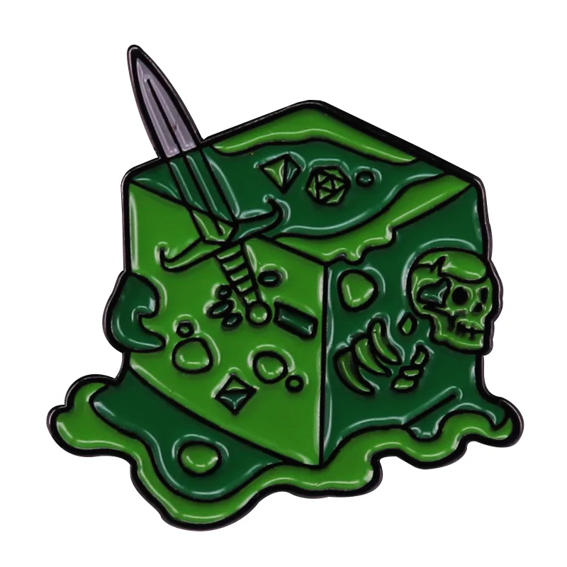 Gelatinous-Cube Enamel Pin D20 Dice Brooch Sword And Skull Badge RPG Game Pin