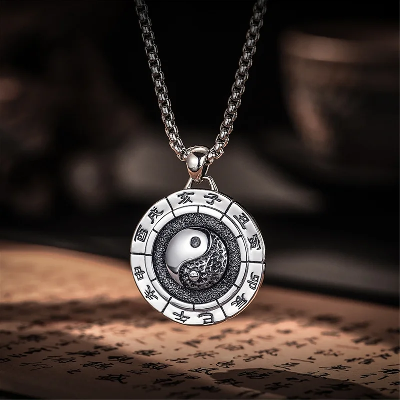 Collar de estilo étnico con ocho trigramas del Cielo y la Tierra, joyería para hombre, colgante de amuleto vintage taoísta para alejar el mal, joyería masculina