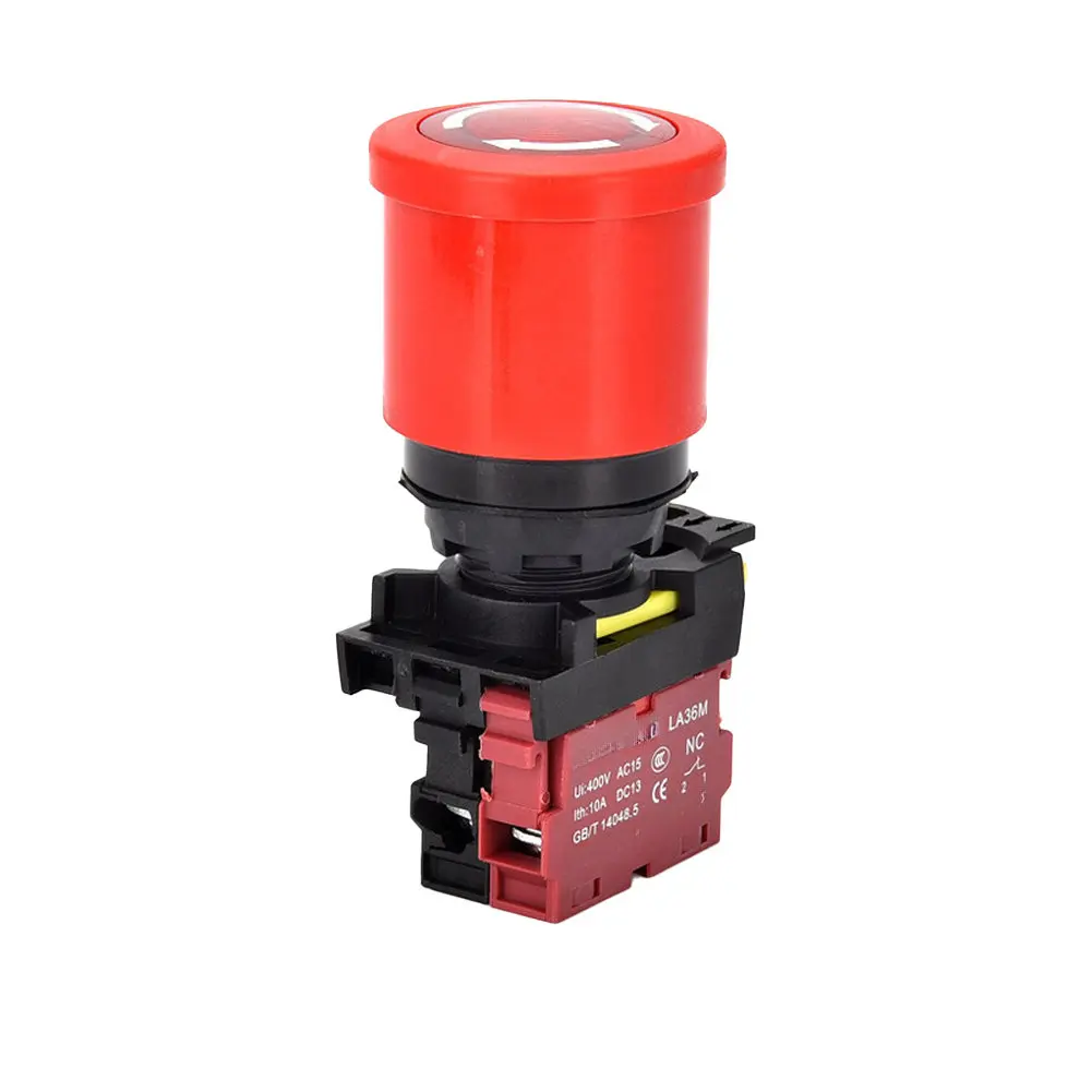 LA36M 22mm Exigent Stop Button Switch Red LED Self-Locking E-Stop 12V 24V AC DC Industrial Control Panel Replacement Part
