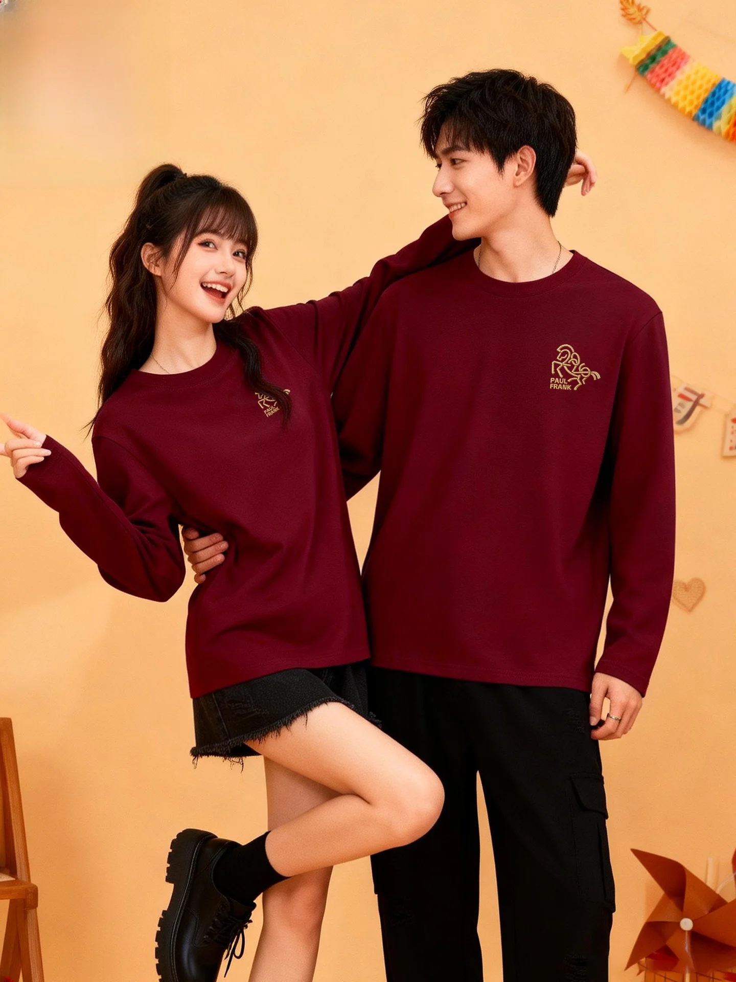 

Мужская футболка с длинным рукавом цвета красного вина, коллекция 2026 года, парная модель, дышащая, из хлопка, для молодежи