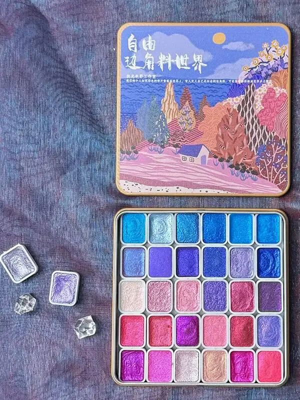 30色のパール調固形絵具、伝統的な絵画用色、ネイルアート用ミネラル水彩絵具
