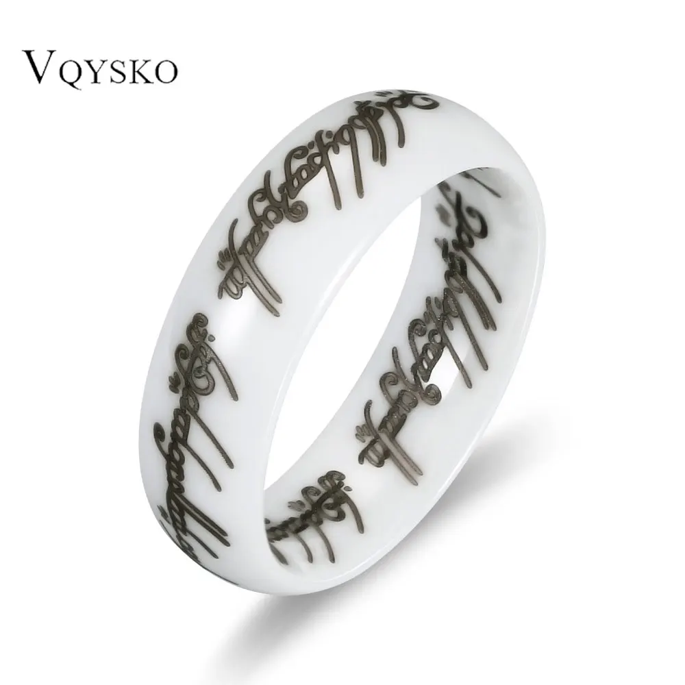 6mm Laserowy czarno-biały pierścionek Ceramiczny pierścionek dla kobiet Mężczyźni Grawerowany pierścionek z biżuterią Moda Dropshipping