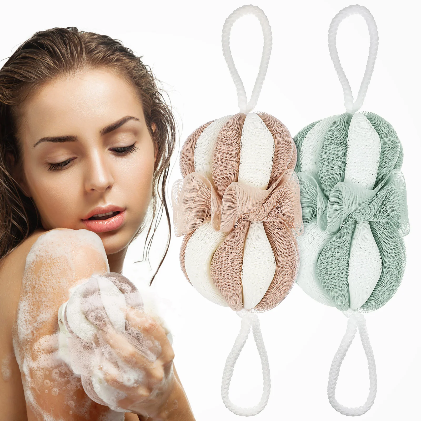 

2 pcs Shower Soft PE Material Rich Foam Body Sponge Bath Ball Scrubber Loofahs Exfoliating Bathing Accessories Travel