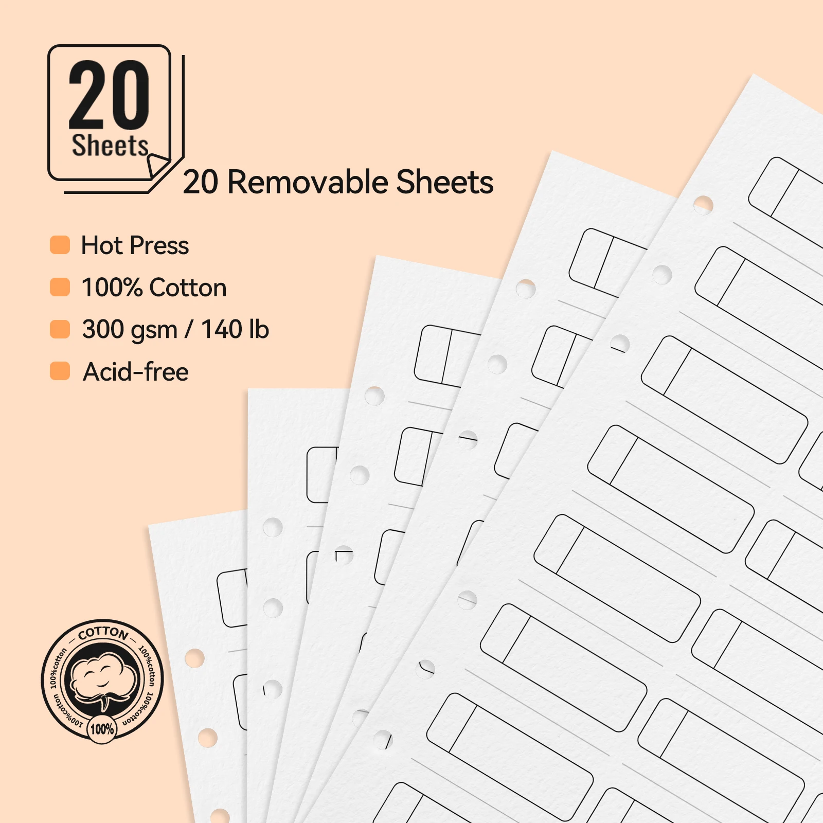 LIGHTWISH Watercolor Swatch Book 20 Detachable Sheets, 5.7 * 8.2 in, 300g Color Testing Journal for Watercolor/Gouache/Pastel
