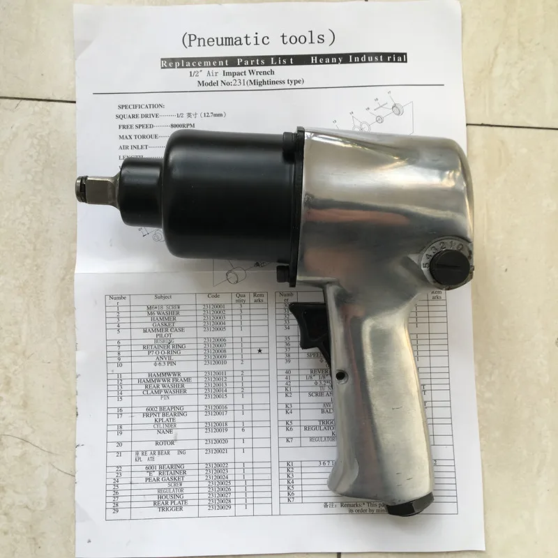 OKEAH CITY COURSER Cheap Price 650N.M Pneumatic Impact Wrench Tool 1/2 Inch Square Drive 8000 RPM 5KG Weight 12 Months Vehicles