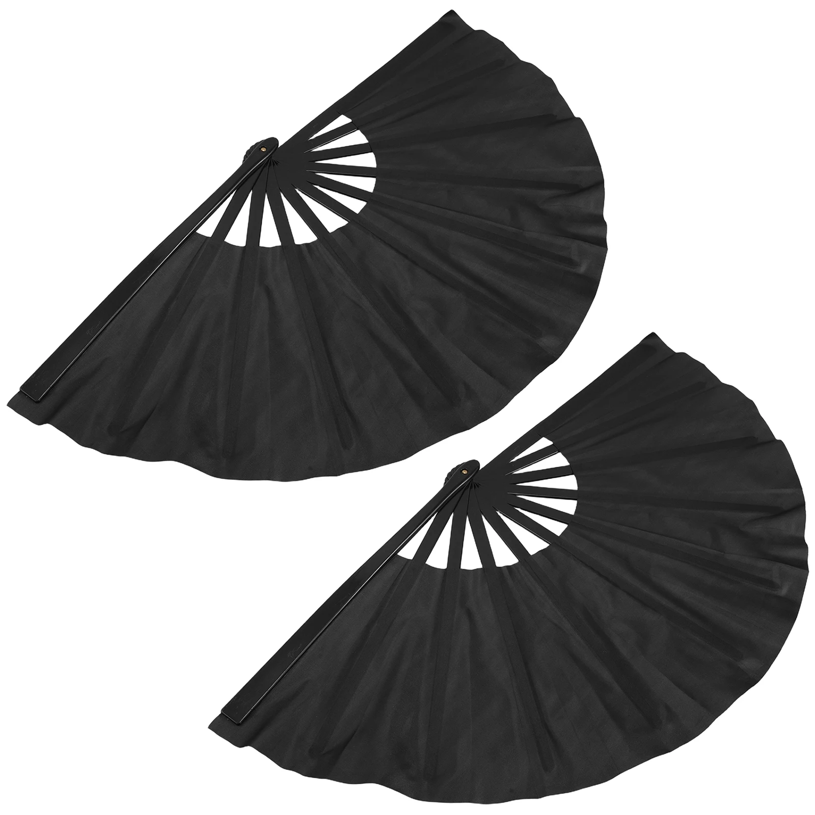 

2pcs Handheld Black Decorative Folding Fans for Dance Party Vintage Chinese Kung Fu Fans Performance Lightweight