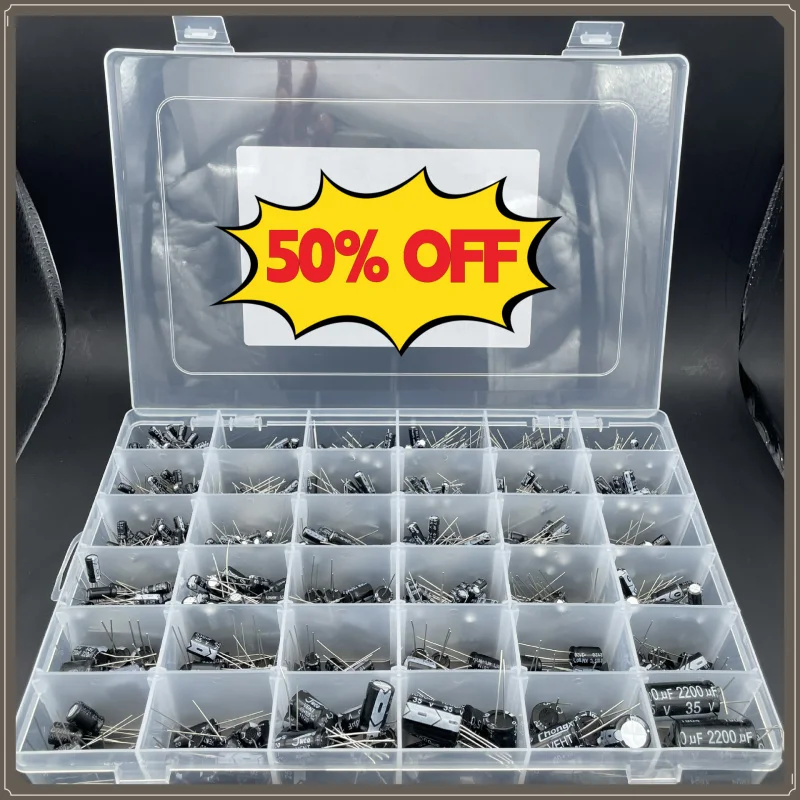 960Pcs 36Values Aluminum Electrolytic Capacitor Kit 0.1uF-2200uF 25V 35V Through Hole Assortment Box