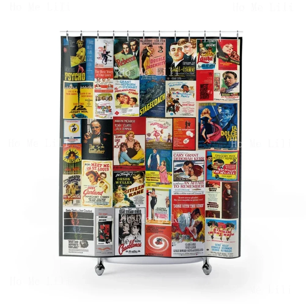 Vintage Movie Posters Shower Curtain Nostalgic Collage Classic Movies Gift For Film Lover Retro