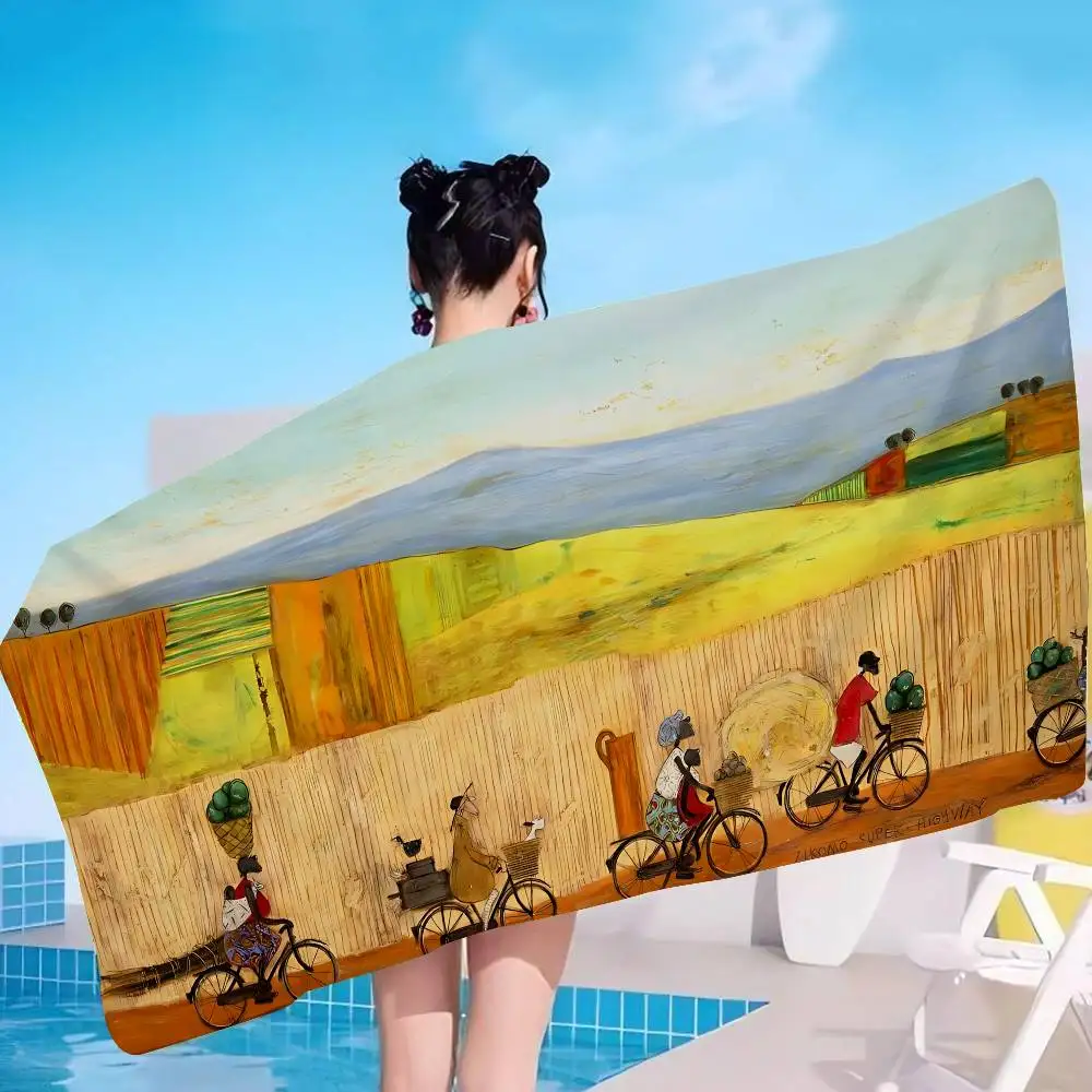 S-Sam-Toft Warm-Illustration Microfiber Blanket Quick Drying Beach Towels Oversized Printing Super Absorbent Pool Towel Blanket