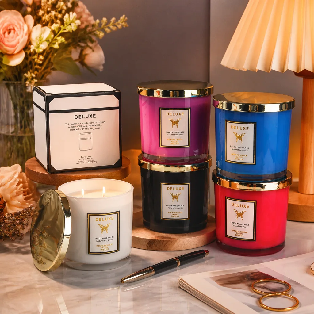 400G gold cover glass scented candle household bedroom lasting fragrance ornament soybean wax creative decorative candle