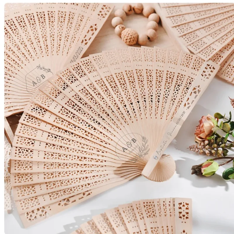 20CM Custom Logo Multicolor Wooden Hollow Out Folding Fan for Wedding Party Personalized Name Date Wood Laser Engrave DIY Gifts