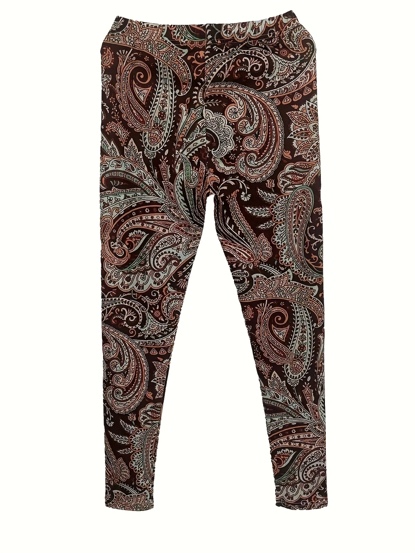 Plus Size Women\'s Boho Paisley Print Elastic High Rise Slight Stretch Skinny Leggings Fashionable Versatile Commuting Leggings