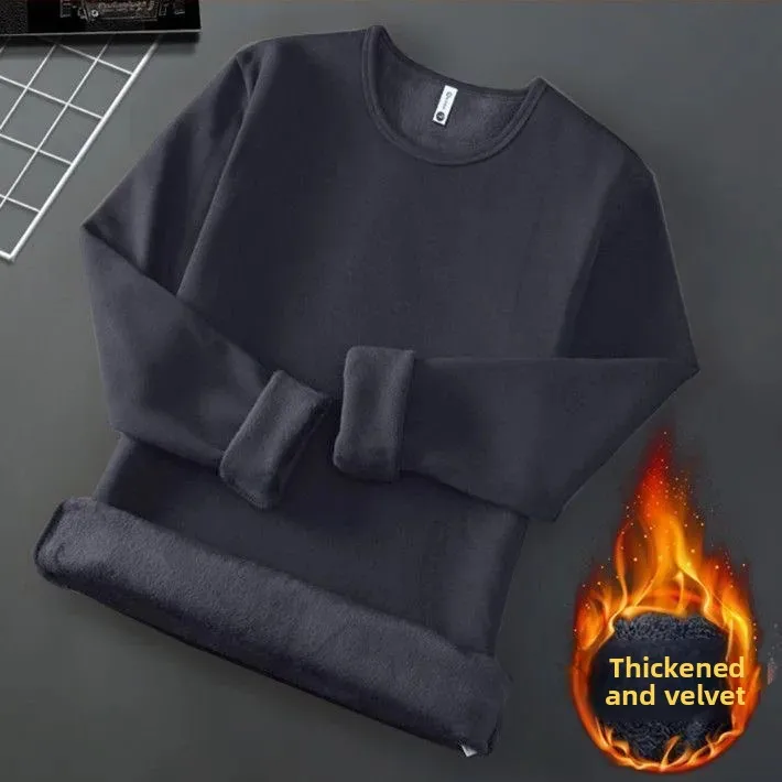 Winter-Herren-Langarm-T-Shirt, Fleece-gefüttert, verdickt, nicht entflammbar, samtig, warm, Rundhals-Unterhemd, lässig, atmungsaktiv. – Detail 18