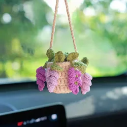 Wisteria Flower Basket Car Hanging Crochet Handmade Knitted for Lovers Gift Car Mirror Hanging Rearview Accessories Woman Girls