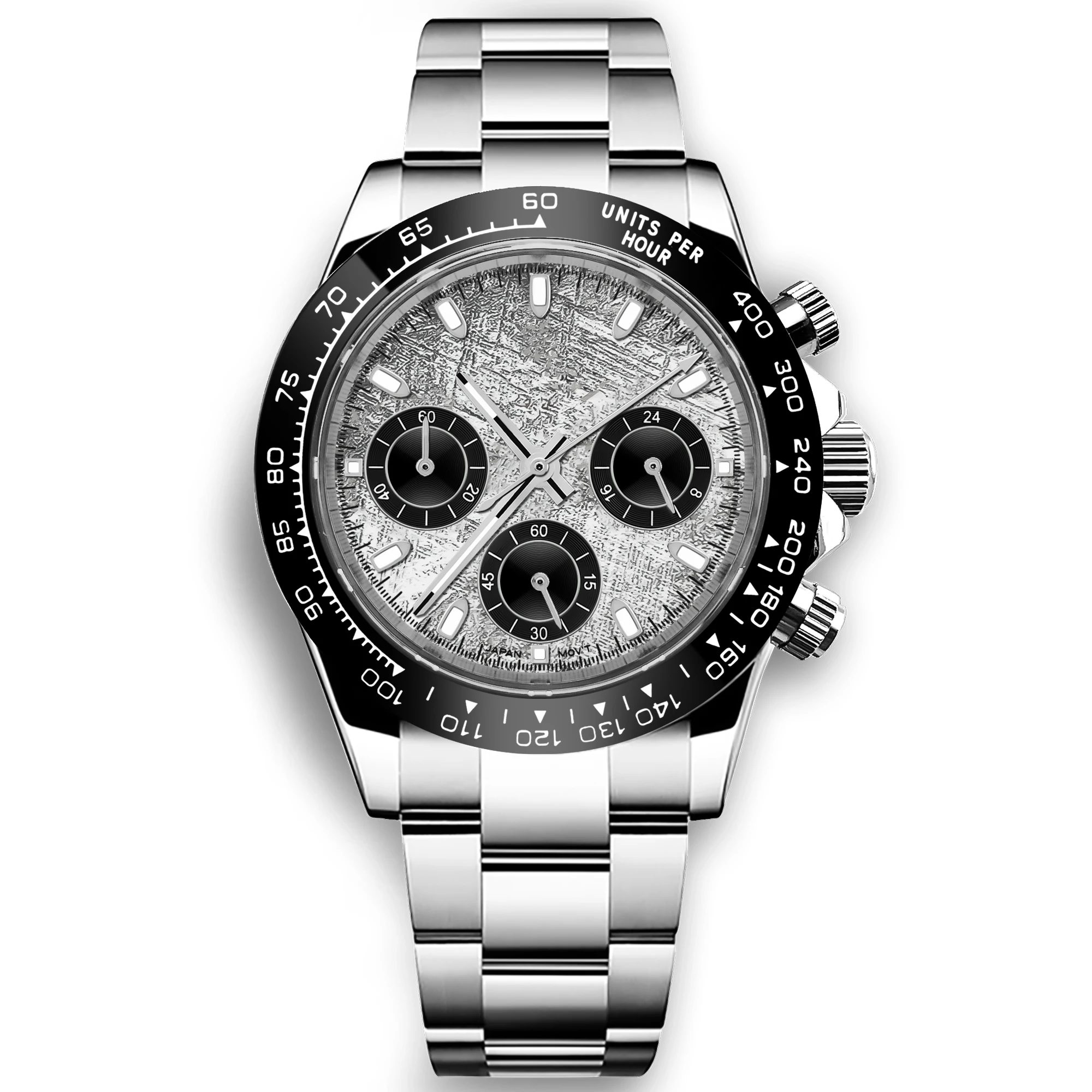 Benutzerdefiniertes Logo Panda-Zifferblatt Daytona Homage Uhr 40mm Edelstahl Saphirglas Keramik-Lünette Quarzwerk Luxus Herrenuhr RELOJ – Detail 17