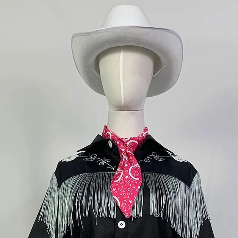 Movie Barbi KEN Cosplay Costume with Hat Cowboy With Scarf Western Long Sleeve Fringe Shirt Halloween Cosplay For Mens B