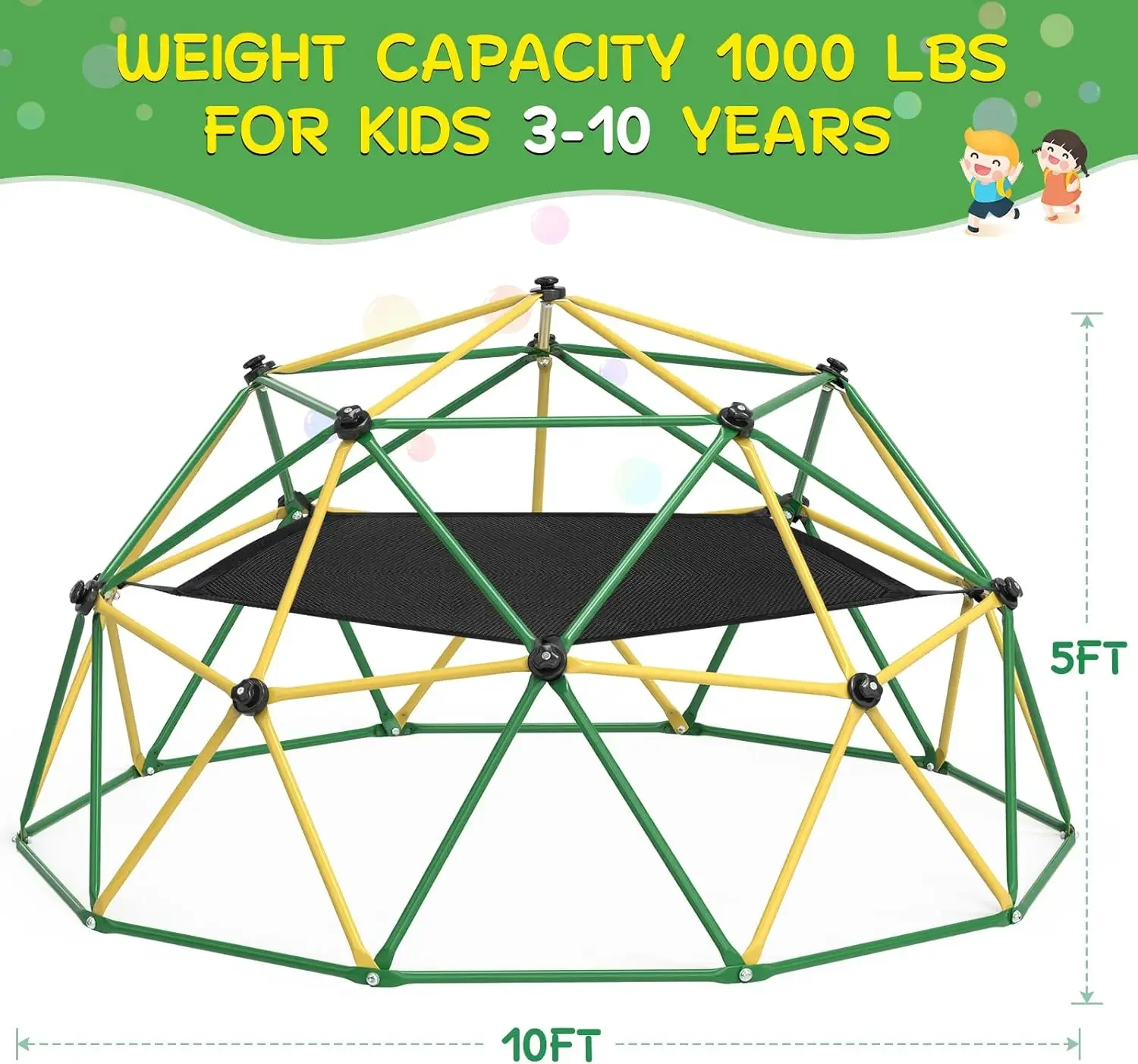 home.Climbing Dome, 10FT Dome Climber with Hammock for Kids 3 to 10 Outdoor Play Equipment, Supports up to 1000lbs Jungle Gym,