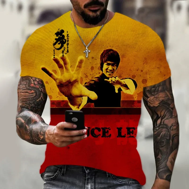 2024 Sports Round Neck Tshirt Kung Fu Superstar Printing Summer Style Polyester Comfortable Short Sleeve Street Bruce LI