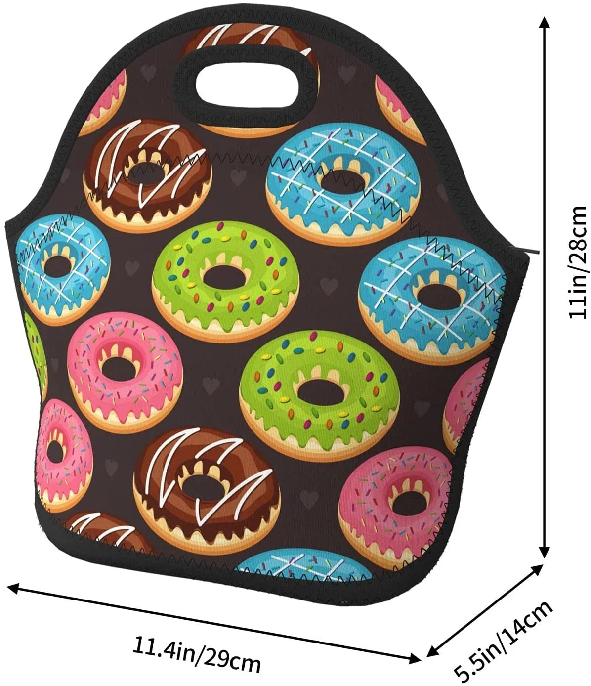 Donuts Neoprene Lunch Bag Boxs,Durable Thermal Tote  Organizer Cooler Bento s Lunchbox Handbag