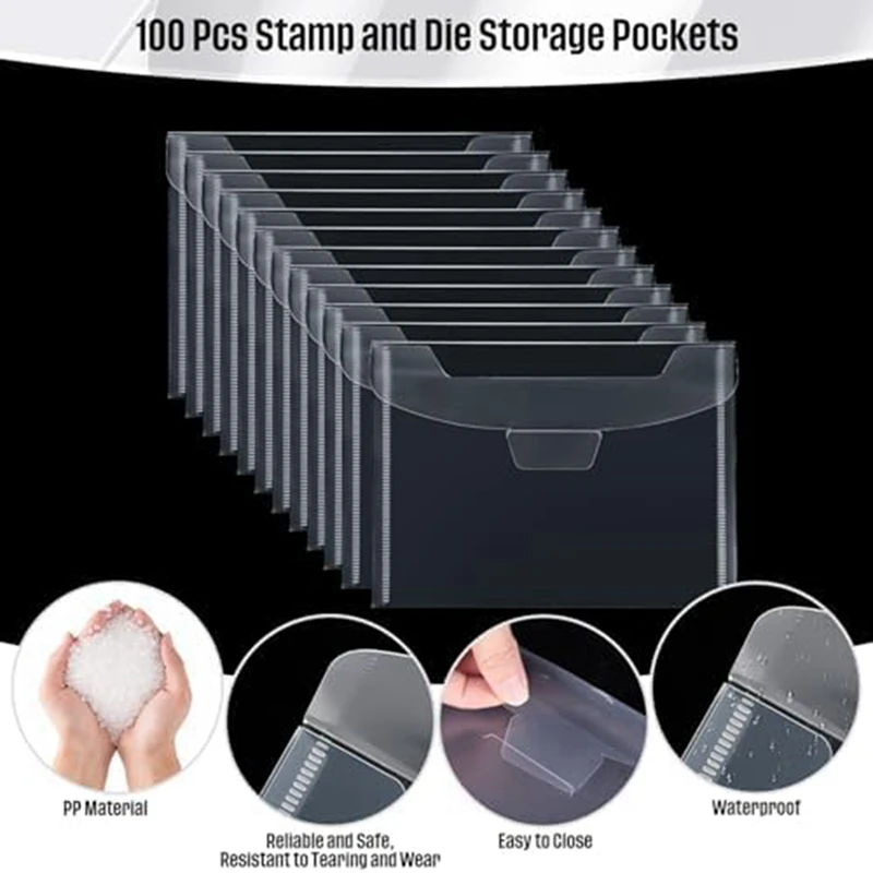 100 Clear Stamp And Die Storage Bags, 100 0.3Mm Magnetic Board Plastic Scrapbook Storage Envelopes For Card Making High Guality