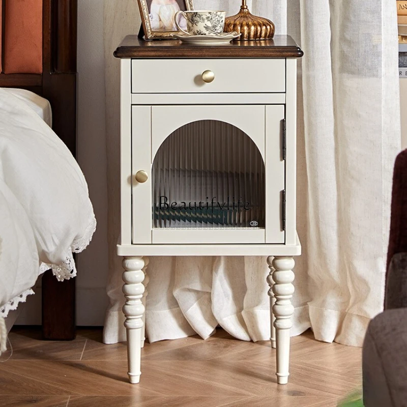 Immagine 3: 01 Comodino americano di lusso leggero in legno massello, mobili per camera da letto, armadietto moderno e semplice con ripiano