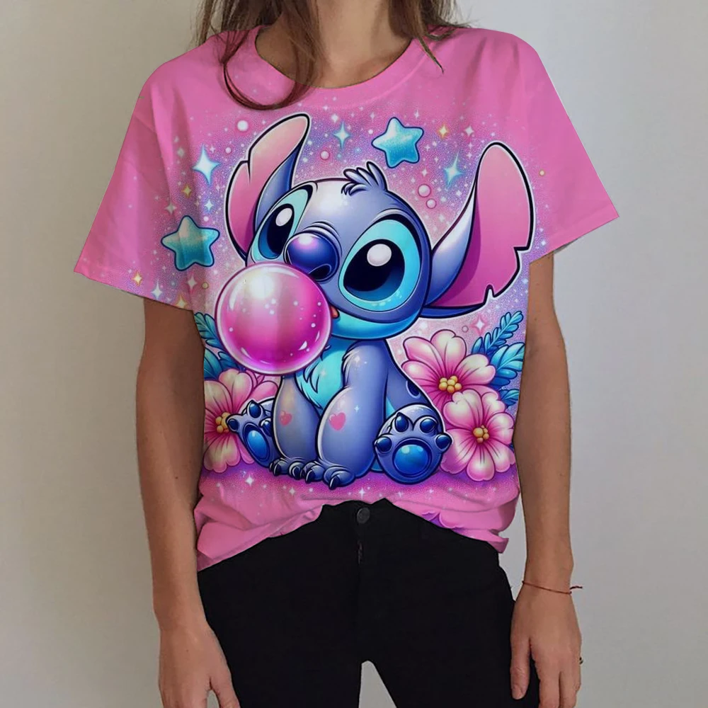 

2025 Summer Disney Lilo Stitch 3d Print T-shirts For Women Cute Lady Summer T-shirts Casual O-neck Stitch T-shirts