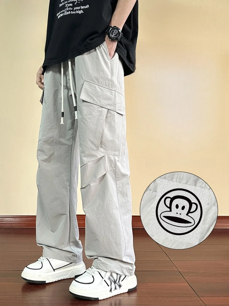 

PaulFrank Ice Silk Loose Fit Workwear Pants Men's Summer Breathable Casual Trousers Qui Dry Umbrella Soldier Sle Cartoon ...