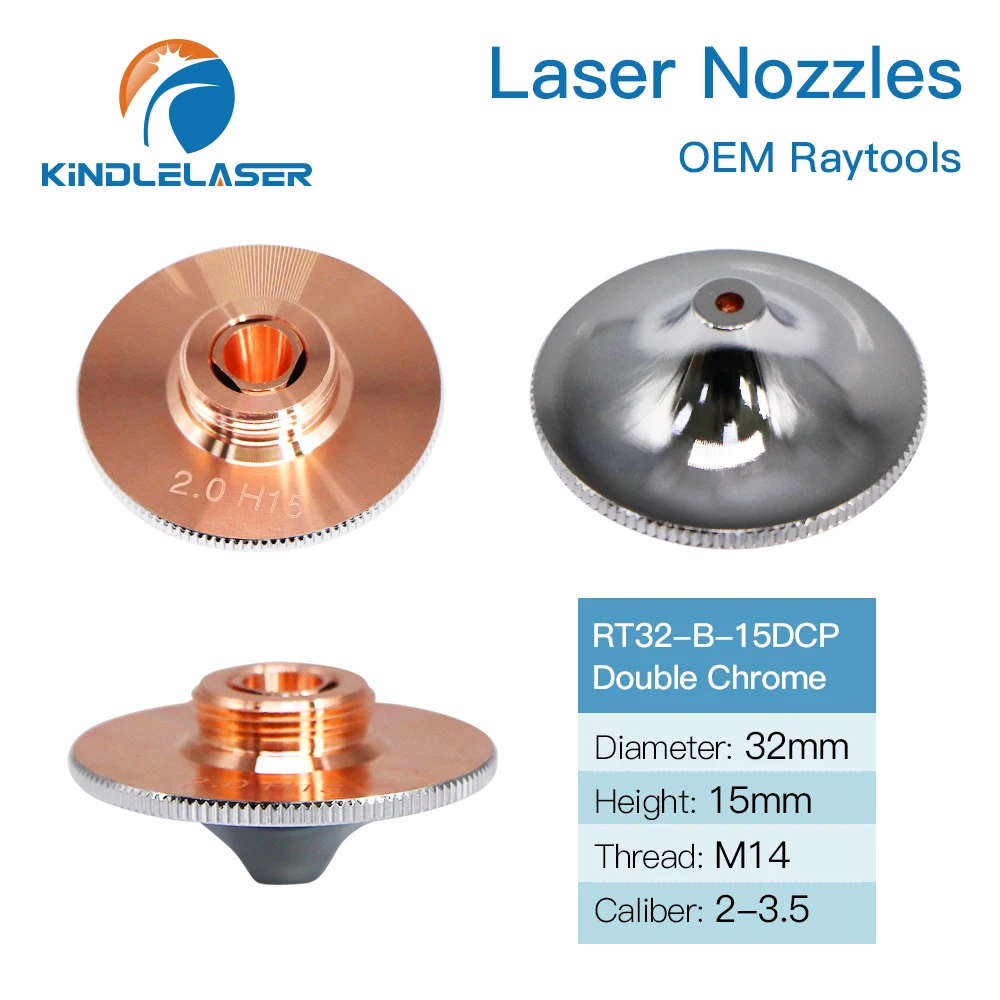 Ugello Laser KINDLELASER Raytools Dia.32 H15 calibro 0.8-4.0mm cromo singolo/doppio per parti del supporto dell'ugello per taglio Laser a fibra