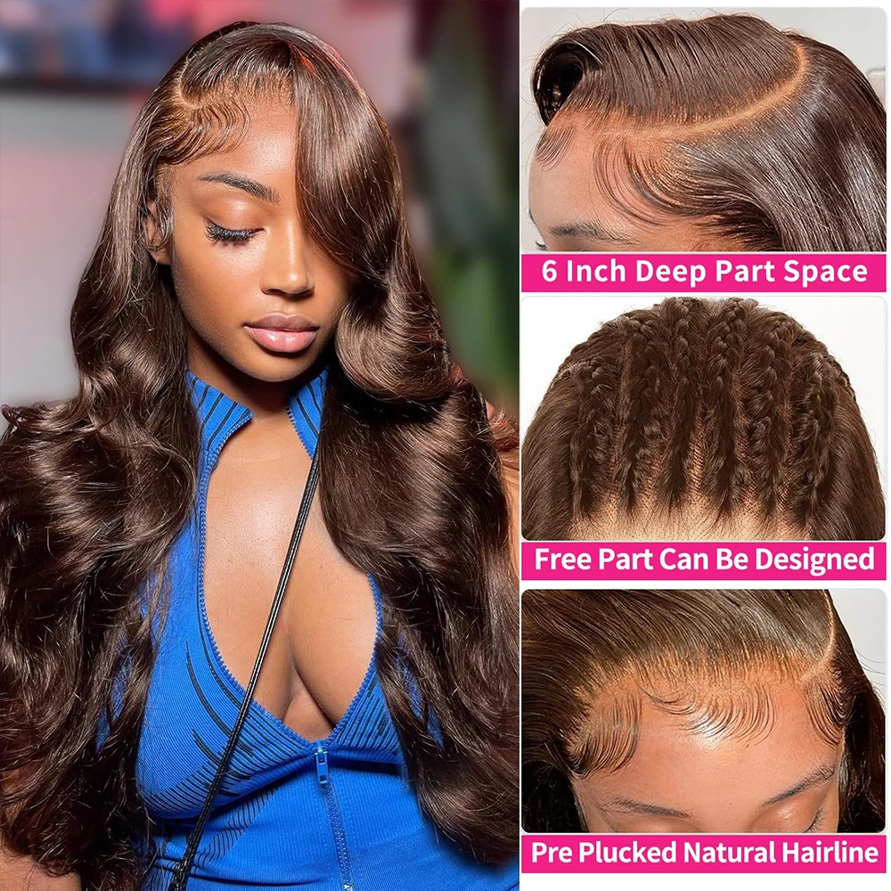 Body Wave 13x6 HD Lace Frontal Wigs Human Hair Colored Chocolate Brown Lace Front Wig 30 36 Inch Replacement Wig For Black Women image 3