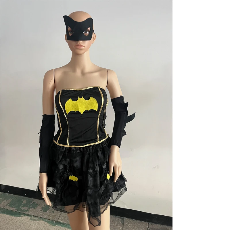 Halloween Costume Purim Black Bat Cosplay Costume With Mask Adult Women Carnival Party Dresses
