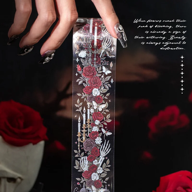 3rolls Dark Night Rose Series Gothic Theme Tape Notebook Materials Tape Collage DIY Picture Frame Scrapbook Tablet Greeting Card