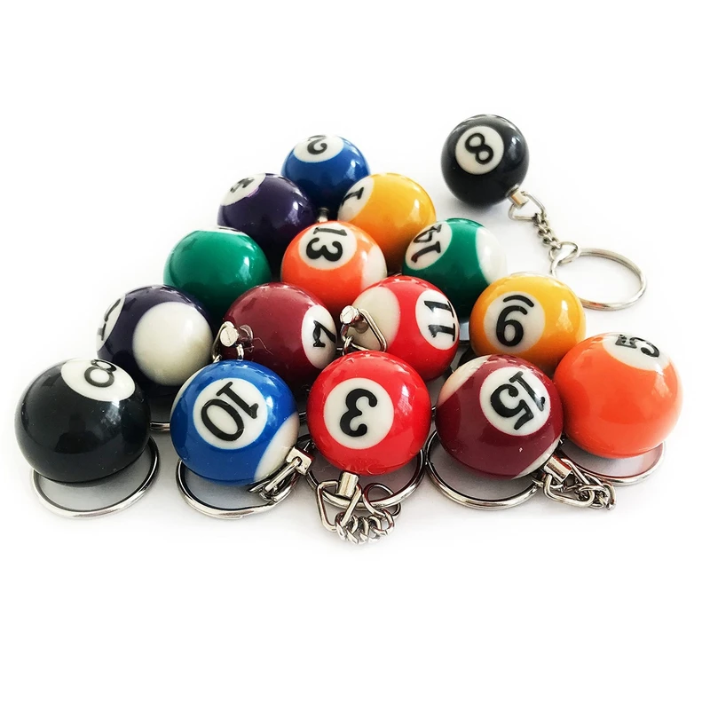 Colorful Billiard Ball Keychain Set 32 Pcs,Mini Magic Key Chain Balls Eightball Billar Billiards Chains Accessories