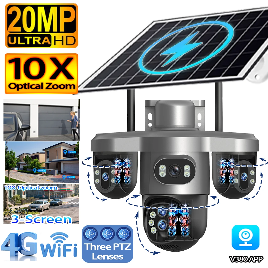 �y�Z�[�����z20MP 4G �\�[���[�J���� WiFi 10�{���w�Y�[�� 4�����Y 3��� ���O���C�����X�Z�L�����e�B�J���� �����ǐ� CCTV�Ď�