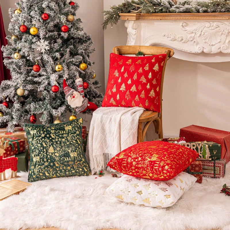 30x50/45X45/50x50CM Christmas Tree Bell Throw Pillow Cover Hot Stamping Plush Cushion Cover Decor Home Decorative Pillowcase